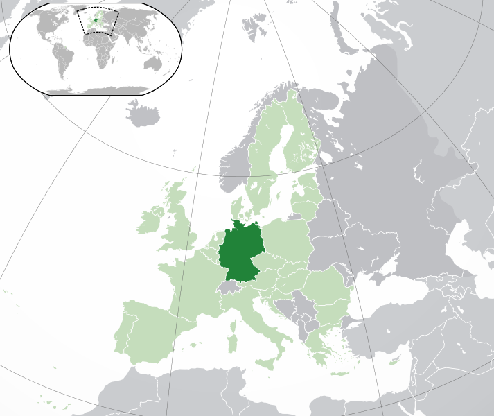 on the picture you see a map of Europe. Europe is in the color light green. Germany is in the color green.